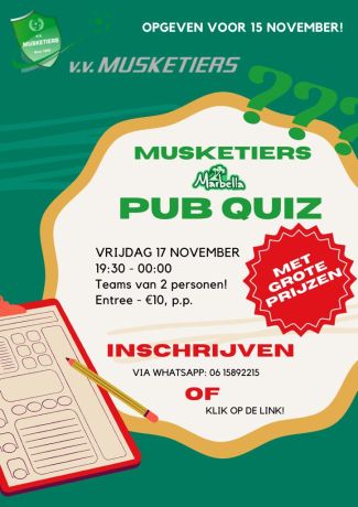 17 november: Musketiers Pub Quiz
